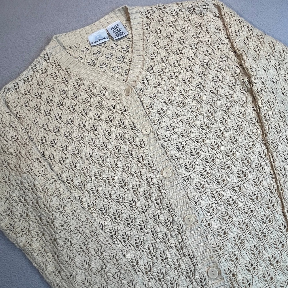Bobbie Brooks Cream Pointelle Knit Cardigan V-Neck Button Sweater BB2T151 L